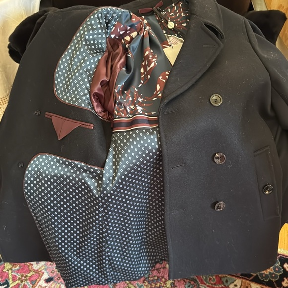 TED BAKER LONDON CLASSIC NAVY PEACOAT NEW+TAGS GORGEOUS WOOL-SATIN PRINT LINING - Picture 13 of 15